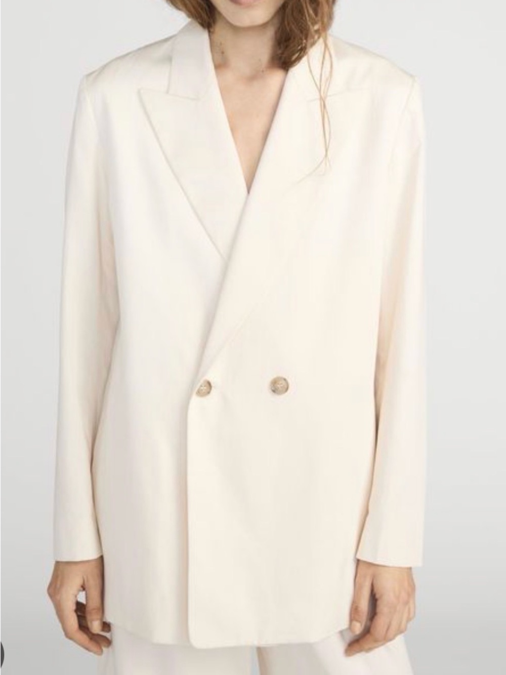 NWT Armani Exchange Cream Lyocell Fabric Double-Breasted Oversized Blazer Size L